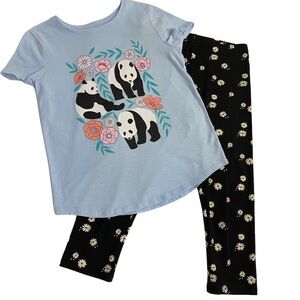 SO T-Shirt Capri Pants Set Size 10/12 Light Blue Top Short Sleeve Black Pants